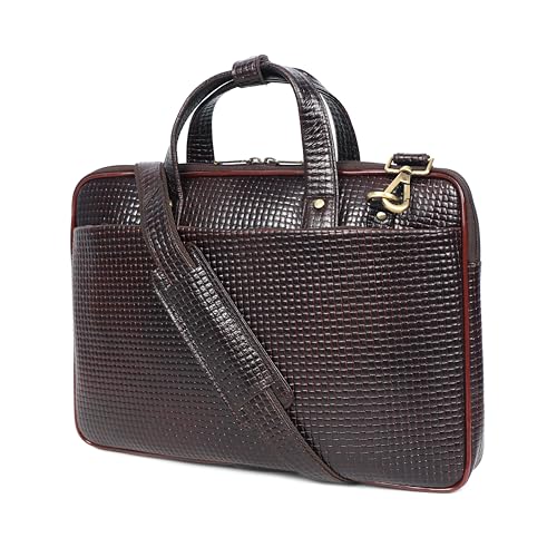16 inch Laptop Bag for Men, Vintage Leather Shoulder Office Crossbody Bag With Adjustable Straps Metal Grip (50 Inch) - color: Dark Brown
