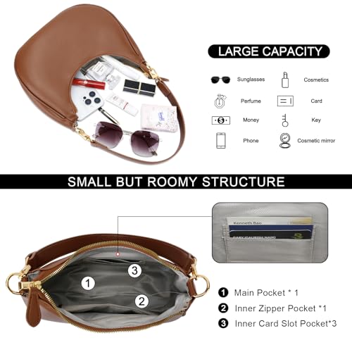 KKXIU Small Shoulder Bag for Women Mini Clutch Purses Cute Hobo Handbags | Classic Trendy Retro Underarm Crossbody Bag with Detachable Straps, Vegan Leather, Zipper Closure - color: Brown