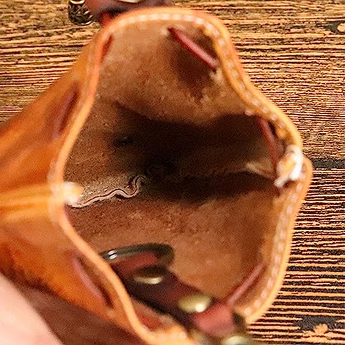 Leather Coin Pouch, Drawstring First Layer Cowhide Coin Pouch Leather Coin Pouch Men Coin Pouch for Men and Women (Brown) - color: Brown