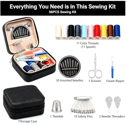 Lingletu 56-Piece Sewing Kit for Adults, Compact Emergency Sewing Box with Zipper Repair Tools, Small Sewing Supplies & Accessories for Home, Travel & Quick Stitch Solutions