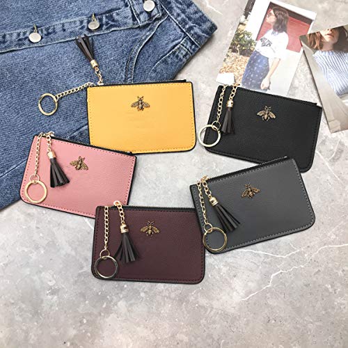 Women's Coin Purse Change Wallet Pouch Leather Card Holder with Key Chain Tassel Zip (CH Army Green) - color: CH Army Green