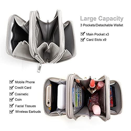 Crossbody Cellphone Purse Women Touch Screen Bag RFID Blocking Wallet Handbag Shoulder Strap - color: Silver-small, size: Small