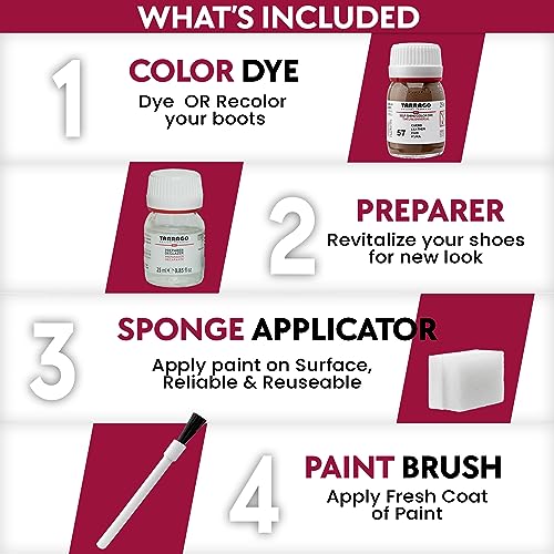 Tarrago Leather Dye Kit with Deglazer and Applicator - Restore & Recolor Shoes, Boots, Purses, Wallets, Jackets, and Furniture - Rich Pigment - 25mL - color: Amber Brown #09