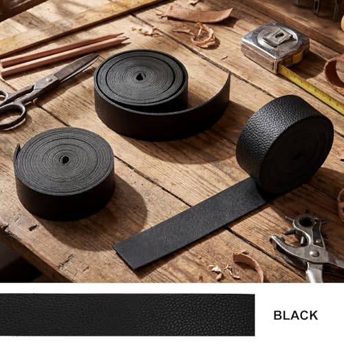 SilTriangle 3 Rolls Leather Straps for Crafts,Black,1 Inch,Fashion | Single Sided Faux Leather Strips, 2 mm Thickness, 78.7 Inches Long, DIY Art Craft Projects, Belt Tooling - color: Black, size: 1 Inch, style: Fashion