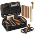 Cigar Humidor, Leather Travel Cigar Case, Portable Cigar Box with Cigar Draw Enhancer and Multifunction Cigar Cutter, Cigar Accessories Gift Set (Black) - color: Black