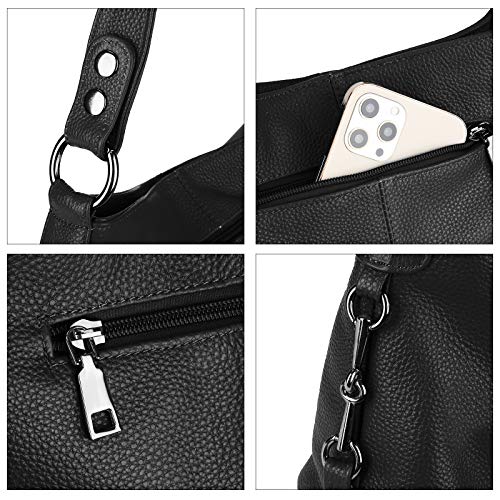 YALUXE Women's Real Leather Shoulder Bags Hobo Handbags Purse Crossbody Bag - color: Z1 Black