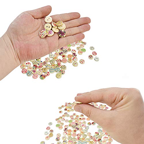 Renashed 200Pcs 15mm Mixed Color Design Wooden Buttons in Bulk for Crafts Scrapbooking or Sewing and DIY Craft - size: 15mm