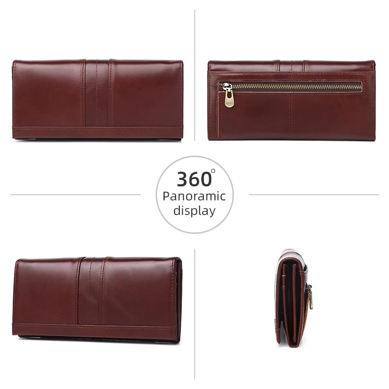 RFID Blocking Wallets for Women Leather Long Ladies Wallet Bifold Womens Wallet with Coin Pocket ID Window,Coffee - color: Coffee