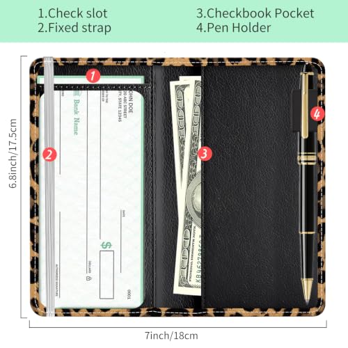 Checkbook Cover for Personal Checkbook, Cute Pu Leather Check Book for Women & Men, Slim Checkbook Holder with Pen Holder and Built-in Clear Plastic Divider, Dark Leopard - color: Dark Leopard