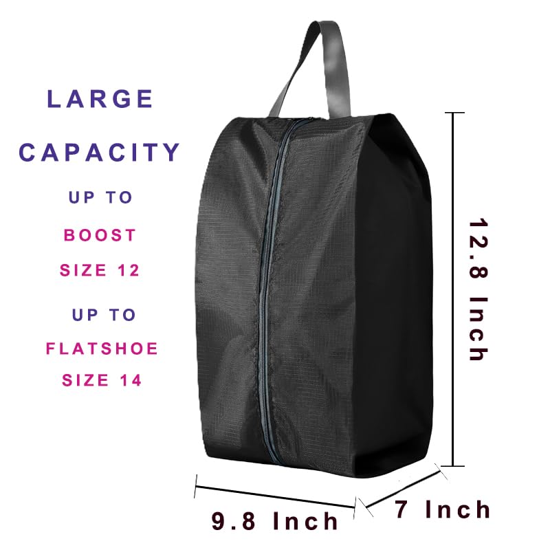 Travel Shoe Bags, Set of 12, Large Oxford Fabric Storage Bags with Zipper and Handle, Water-Resistant Pouches (Black) - style: Black