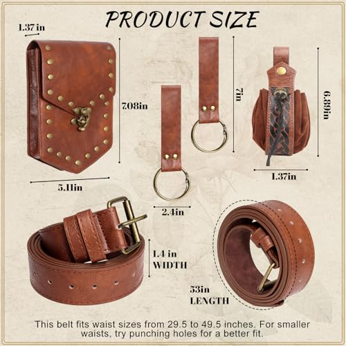 Renaissance Belt Pouch Medieval Pirate Costume Accessories Set for Cosplay | Viking Faux Leather Waist Bag, Skirt Hike Clips, Perfect for Women and Men Ren Faire, LARP, Fantasy, Halloween - color: Brown-B