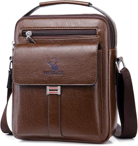Messenger Bag for Men Crossbody Shoulder Purse Small Vintage PU Leather Satchel Pouch Side Crossover Handbag - color: Men Purse for Dark Brown