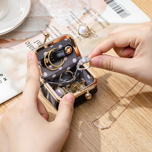 Genuine Leather Mini Jewelry Box & Coin Purse for Women, Travel Jewelry Case with Kiss Lock, Holds Earrings, Rings, Necklace, Bracelet, Coins (Black Crocdile Pattern) - color: Black - 2.5in - Crocodile Pattern