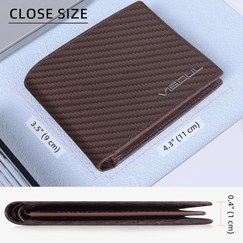 VISOUL Mens Carbon Fiber Leather Bifold Wallet with 2 ID Windows, RFID Blocking Stylish Wallet for Men with 2 Cash Compartments (Brown+Brown) - color: Brown+Brown