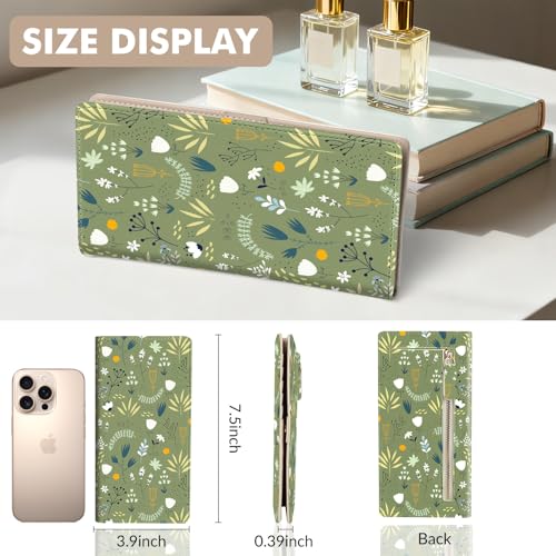 Anikathy Womens Wallet, Rfid Wallets for Women,Slim Thin Credit Card Holder Organizer Purse,PU Leather Cute Long Bifold Clutch Cash Wallet with Zipper Coin Pocket,Ladies Gift,Green Floral Print X - color: Green Floral Print X