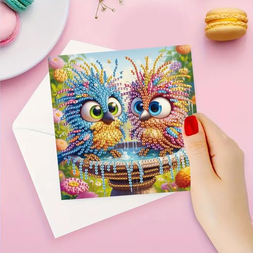 DDGYP 6 PCS Paper Folding DIY Diamond Art Greeting Cards Kit with Envelopes - color: Owl