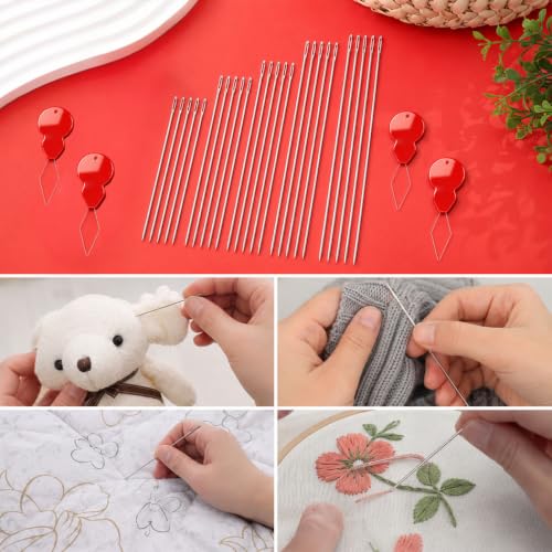 25Pcs Extra Long Sewing Needles with 4 Needle Threaders Hand Sewing Needles