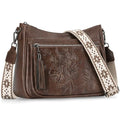 Crossbody Bags for Women, Medium Vegan Leather Purses | Large Capacity Multi-Pocket Embossed Shoulder Bag with Boho Strap for Daily Travel - color: Coffee Brown