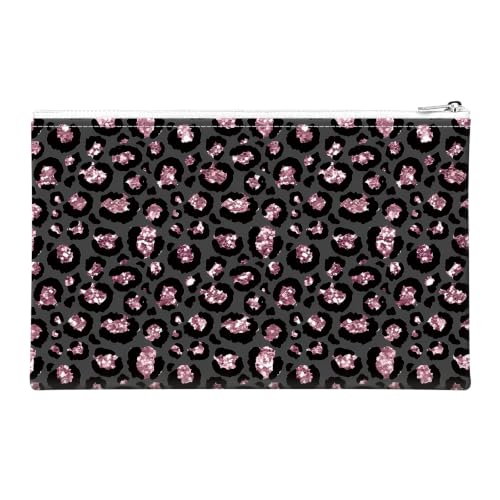 Money Bag with Zipper, Cute PU Leather Cash Bags, Portable Bank Bag Money Pouch for Cash, Coins, Checks, Receipts, Invoices Cosmetics Tools, Deposit Bag for Office Travel, Pink Leopard - color: Pink Leopard
