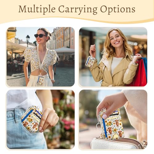 Kelvoris Credit Card Holder Small Wallet Women, Slim RFID, Highland Cow | Keychain, Zipper Coin Pocket, Front Pocket Thin Travel Card Case, Minimalist, 6 Card Slots, 1 ID Window, Ladies Gifts Woman - color: Cow