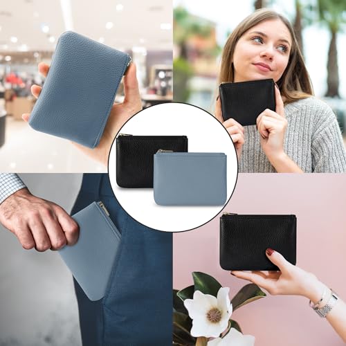 Chelmon PU Leather Coin Purse Pouch Change Holder Small With Zipper for Men Women 2 PCS Set (Black&Blue) - color: Black&Blue