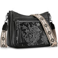 Crossbody Bags for Women, Medium Vegan Leather Purses | Large Capacity Multi-Pocket Embossed Shoulder Bag with Boho Strap for Daily Travel - color: Black Silver