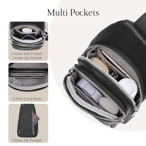 befen Genuine Leather Sling Bag for Women Anti-Theft Crossbody Chest Bags Fanny Packs for Travel with RFID Card Slots | Real Leather, Anti Theft, RFID Blocking, 3 Card Slots, Anti Pocket Bag, Multi Pockets, Travel Purse - color: Black