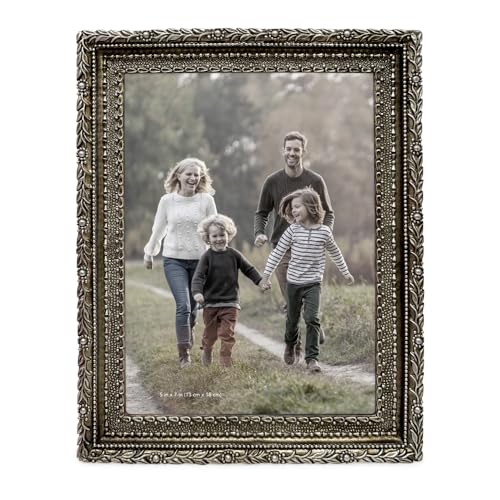 Isaac Jacobs 5x7 Silver Vintage Inspired Antique Library Frame | Horizontal & Vertical for Tabletop and Wall Display, Home Decor, Decorative Art Design (5x7, Silver) - color: Silver, size: 5x7