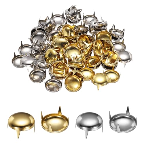 HARFINGTON 80pcs Round Dome Rivets 12mm Copper 4 Claw Rivet Metal Spike Studs Spots Punk Rock for Leather Craft Clothes Belt Bag Shoes Bracelet Accessories, Silver/Gold - color: Silver/Gold, size: 12mm