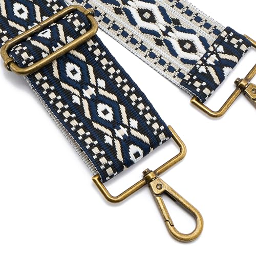 ZOOEASS Bronze Buckles Purse Strap, 2" Wide Crossbody Handbag Strap Adjustable Replacement Shoulder Strap Vintage Embroidery - color: 5cm-color10
