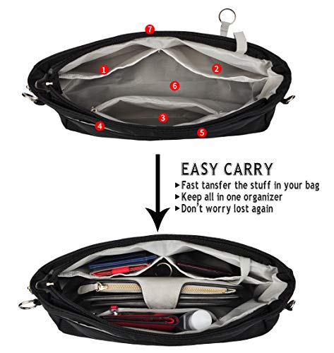 Vercord Expandable Nylon Handbag Purse Organizer Insert Liner Shaper Bag in Bag Black XLarge - color: Black, size: X-Large