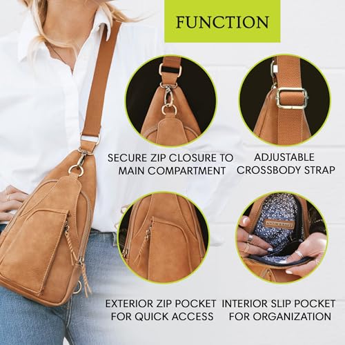 Antik Kraft Tasha Crossbody Sling | Vegan Leather Crossbody Bag for Women with 16-20" Strap | Sling Bags for Women - color: Rose