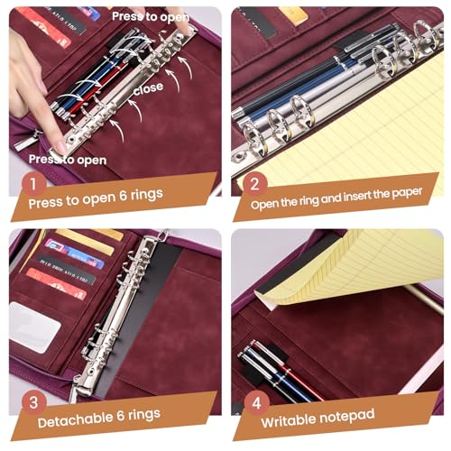 A5 Binder 6 Ring with Zipper, Portable Planner for Travel & Study - color: Purple