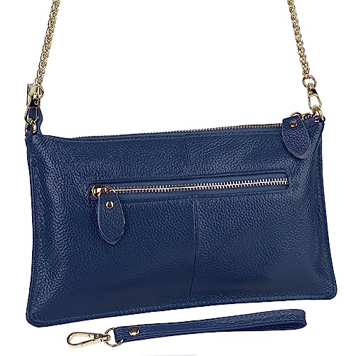 YALUXE Women's Genuine Leather Wristlet Handbags Purses Clutch Wallet Bag - color: Sapphire_