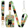 2-in-1 ID Badge Holder & Lanyard Wallet，Cute Zippered Pouch Cat Flowers | for Teachers,Nurse,Professionals，Removable Wristlet & Neck Lanyard,5 Card Slots Stylish Work Essential - color: Cat Hidden Among the Flowers