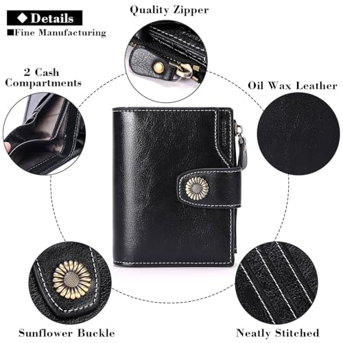 FALAN MULE Small Wallet for Women Leather Bifold Compact Small Womens Wallet with RFID Blocking - color: Midnight dark