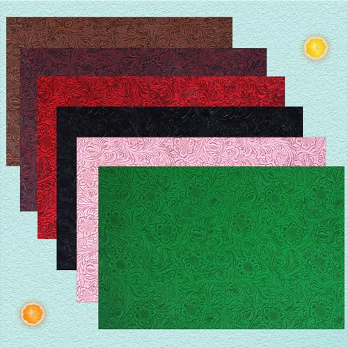 Ramya Embossed Faux Leather Sheets Fabric 12" x 53",for Handmade DIY Bows Wallet Sewing,Leather Earring Crafts Projects (Red) - color: Red