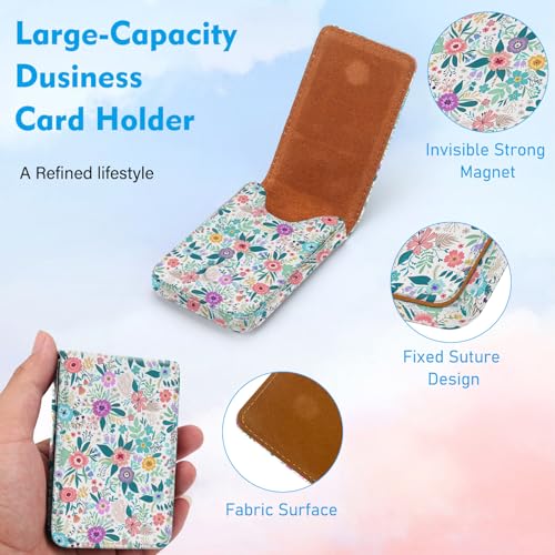 Business Card Holder, PU Leather Printing Business Card Case Pocket with Magnetic Shut, Portable Business Card Carrier Holder for Women or Men (Flower-Blue) - color: Flower-Blue