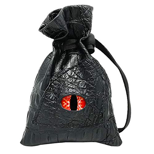 Haxtec Dragon Dice Bag, PU Leather Pouch with 3D Glass Dragon Eye | Drawstring, DND Dice Bag, For Dungeons & Dragons, D&D Gifts for Dragon Gamer and Lovers, Small, Patent D893867 - color: Red White, size: Small