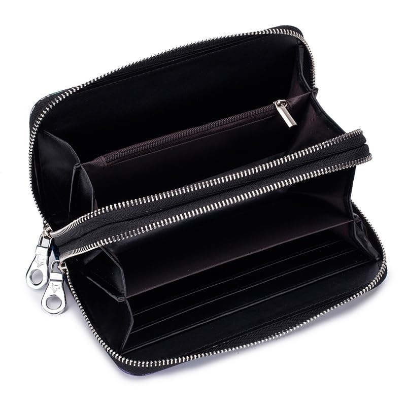 GOIACII Women's Wallet RFID Blocking Leather Wristlet | 2 Zip Around, Large Capacity, Credit Card Holder, Ladies Phone Clutch Purse - color: B02 Butterflies Dragonflies
