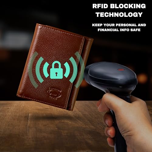 Stealth Mode Trifold Wallet - RFID Blocking Wallet with Flip ID Holder - Leather Case for Money, Credit Cards - Mens Organizer, Divided Billfold, Identity Protection - Men's Gifts (Brown Pebble) - color: Brown Pebble