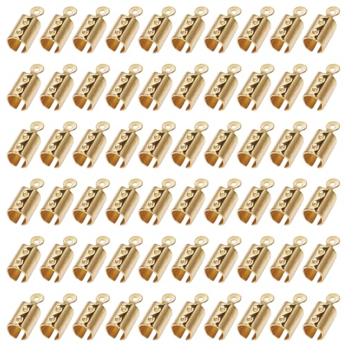 200pcs Fold Over Cord Ends Crimp End Tips Stainless Steel Cord Crimp End Tips Leather Ribbon Ending Clasp Tips Jewelry Connector for Bracelets Leather Jewelry Making(K Gold) - color: k gold