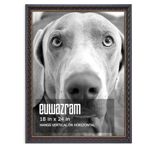 Ornate Black 18x24 Picture Frame with Raised Leaf Border | 18x24 poster frame for photography and art prints; ornate black finish adds gallery contrast to home or office walls. - color: Black, size: 18 x 24 in
