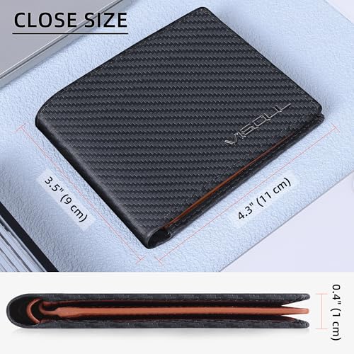 VISOUL Mens Bifold Wallet with 2 ID Windows Carbon Fiber Leather, RFID Blocking Wallet with 2 Money Compartments, Stylish Two-tone Back Pocket Wallet for Men (Black+Orange) - color: Black+Orange