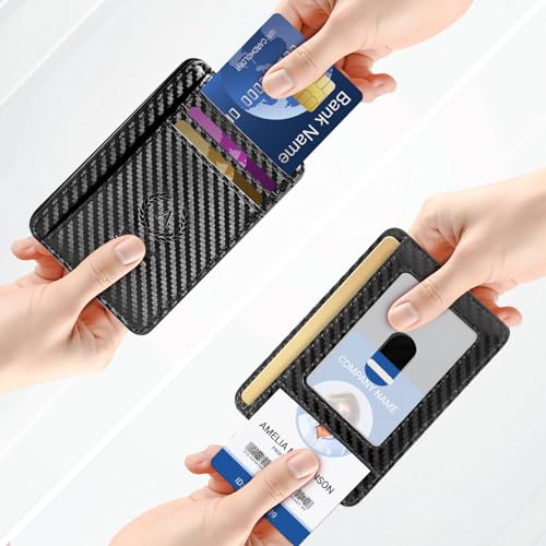 Personalized Initial Card Wallet - Deep 3D Embossed Floral Leather Slim RFID Blocking Holder, Ultra-Thin 0.8cm Custom Monogram Gift for Men & Women (A,Carbon Fiber Black) - color: Carbon Fiber Black
