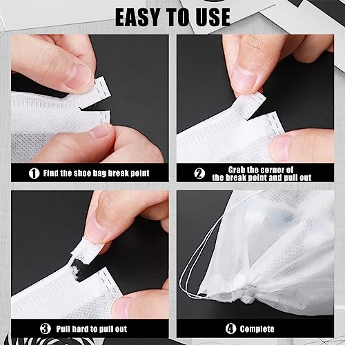 200 Pcs Dust Proof Shoe Bag Drawstring Storage Bag Non Woven Fabric Handbag Shoe Covers for Travel Breathable Pouch Portable Storage Organizer for Purse Boot, 11.81 x 15.75 Inch(White)