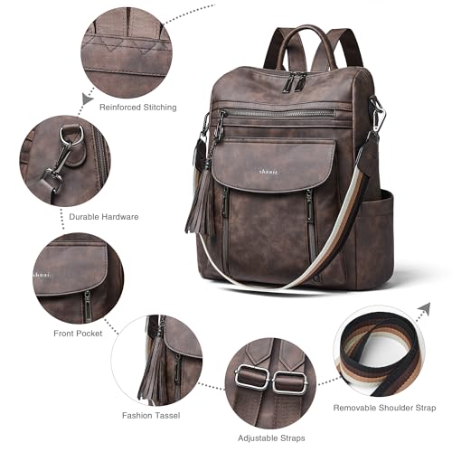 Shrrie Backpack Purse for Women Fashion Leather Backpack Purse Designer Travel Backpack Convertible Shoulder Bag with Wristlet - color: 2-7 Nubuck Coffee
