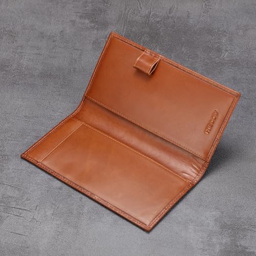 HISCOW Leather Checkbook Cover for Duplicate Checks with Pen Holder - color: Brown Vegetable-Tanned Leather