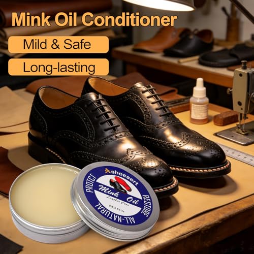 Ashoesert Shoe Grip Pads & Mink Oil Conditioner Kit, Silicone Anti-Slip Sole Protectors for Genuine Leather Shoes & Boots - style: Mink Oil Care Kit