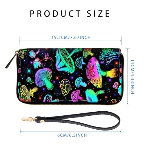Women's RFID Blocking Zip Around Wallet with Detachable Wrist Strap – Large Capacity Leather Clutch Purse for Travel & Daily Use,Trippy Wild Mushroom - color: Trippy Wild Mushroom, size: Wallet-A